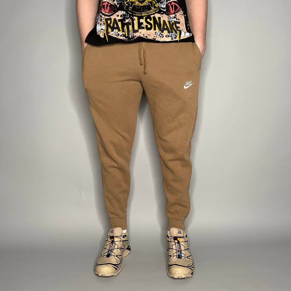 Vintage Y2K Nike Sweatpants Mens S Dark Tan White Swoosh Cotton Joggers - Picture 2 of 4